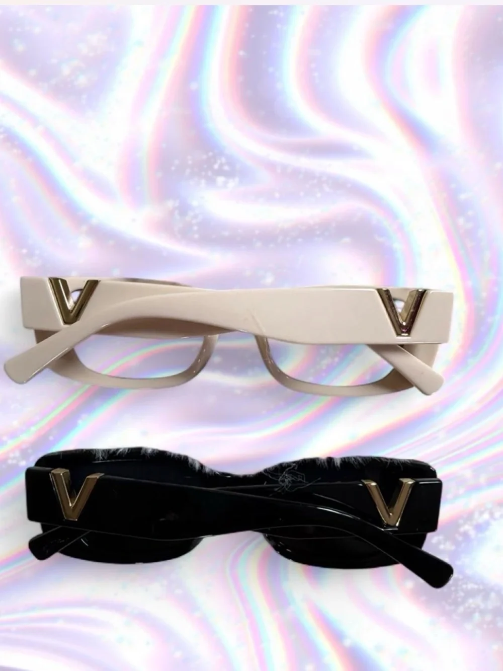 Black & Beige Cat-Eye Sunglasses with Gold Accent - Designer Style - 2 PAIRS!